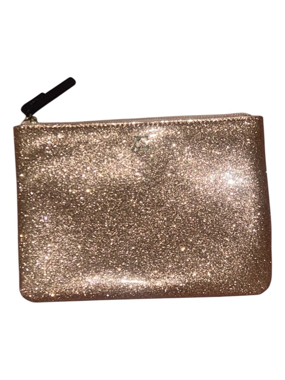 Kate Spade Pink Rose Gold Glitter Slim Mini Zipper Cosmetic Pouch EUC
